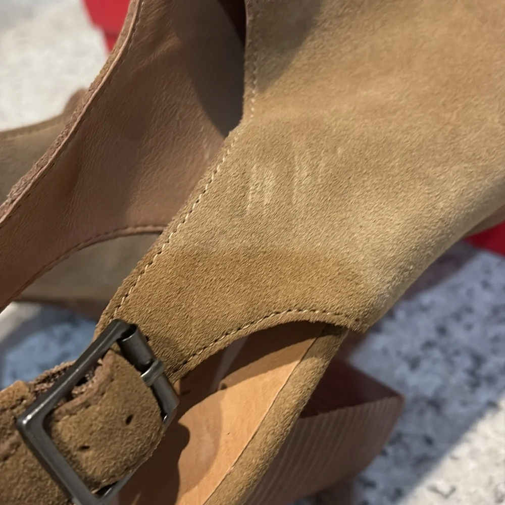 Madewell Suede Slingback Cary Block Tan Peep Toe Heels Sz 8 - Picture 11 of 15